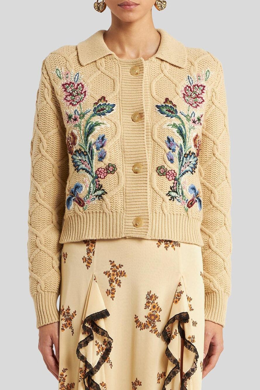 ETRO Floral Embroidered Cardigan Jacket in Beige IT 44 US 8